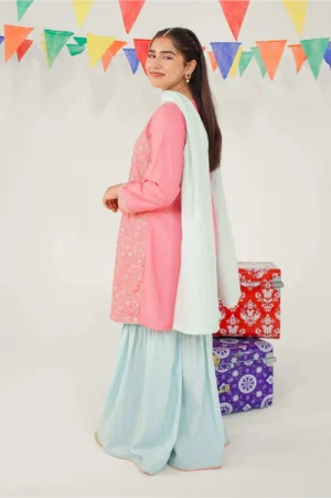 Candy Pink Cotton Silk Embroidered (3 Pc Suit)