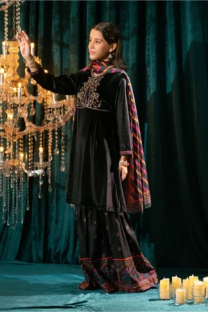 Black Velvet Hand Adda Work (3 Pc Suit)