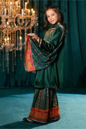 Green Velvet Hand Adda Work (3 Pc Suit)
