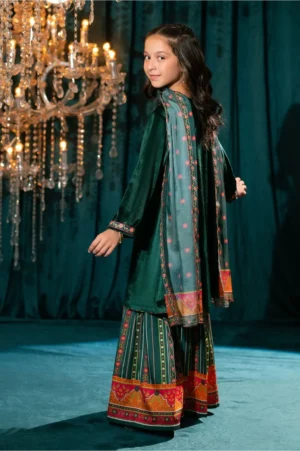 Green Velvet Hand Adda Work (3 Pc Suit)