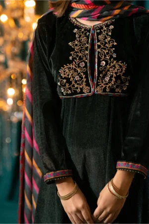 Black Velvet Hand Adda Work (3 Pc Suit)
