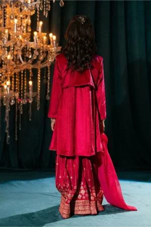 Magenta Pink Velvet Hand Adda Work (3 Pc Suit)