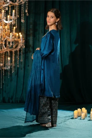 Blue Velvet Hand Adda Work (3 Pc Suit)