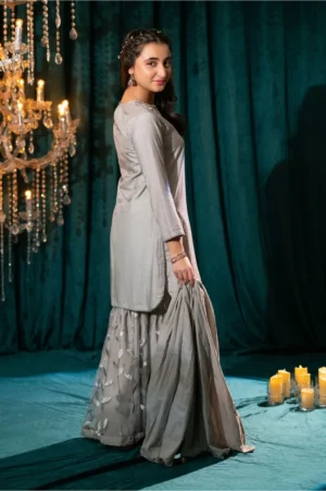 Grey Cotton Silk Hand Adda Work (3 Pc Suit)