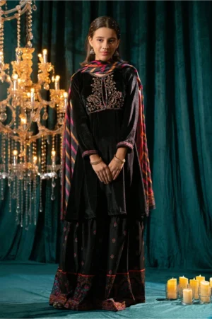 Black Velvet Hand Adda Work (3 Pc Suit)