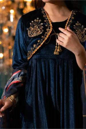 Velvet Hand Adda Work Navy Blue (3 Pc Suit)