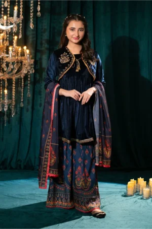 Velvet Hand Adda Work Navy Blue (3 Pc Suit)