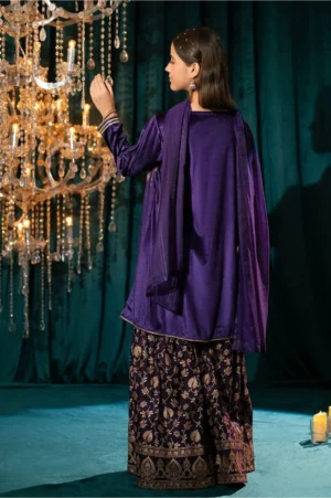 Purple Velvet Hand Adda Work (3 Pc Suit)