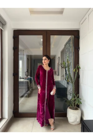 Hot Pink French Velvet Gown Set