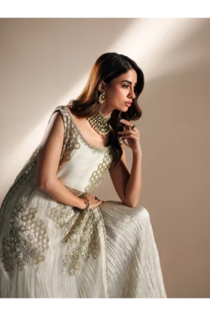 Ivory Gold Organza Lehnga Set with Dupatta