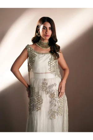 Ivory Gold Organza Lehnga Set with Dupatta