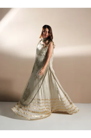 Ivory Gold Organza Lehnga Set with Dupatta