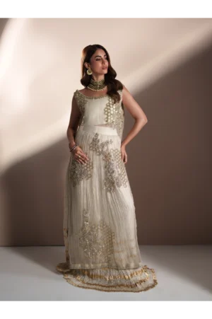 Ivory Gold Organza Lehnga Set with Dupatta