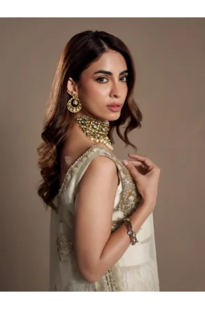 Ivory Gold Organza Lehnga Set with Dupatta