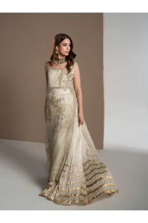 Ivory Gold Organza Lehnga Set with Dupatta