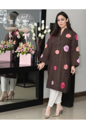 Brown Color Thread Embroidered Kurta - Rtd