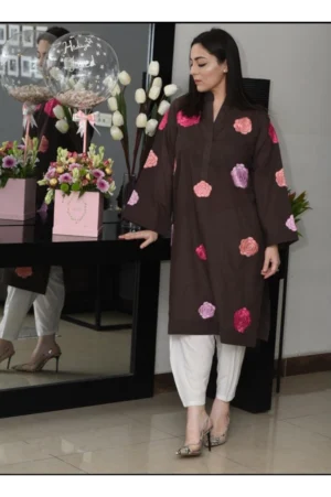 Brown Color Thread Embroidered Kurta - Rtd