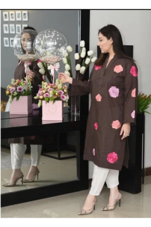 Brown Color Thread Embroidered Kurta - Rtd