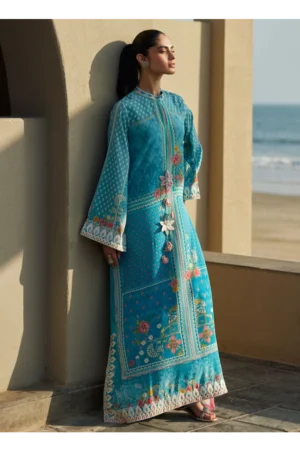 Amaris Sky-Blue Crepe Kaftan