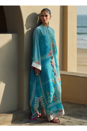 Amaris Sky-Blue Crepe Kaftan