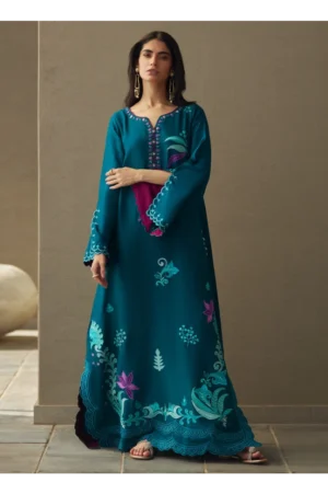 Azurea Teal Silk Kaftan