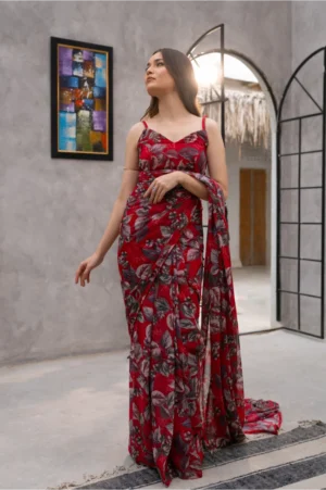 Crimson Bloom Saree