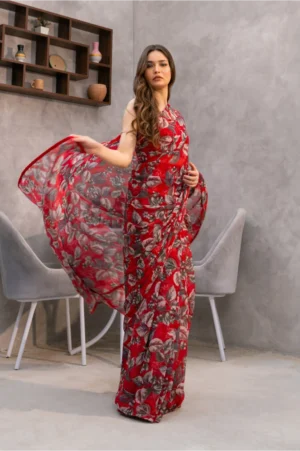 Crimson Bloom Saree