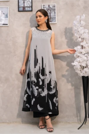 Featherstroke Long Dress