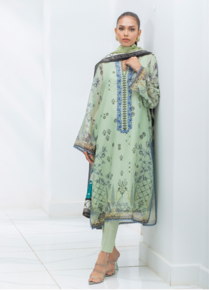 Celadon Cotton Net Digitally Printed Kurta With Printed Silk Dupatta – Rtd