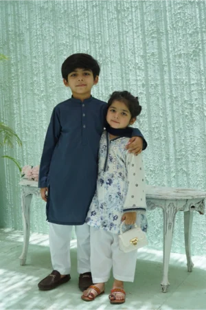 Blue-white shalwar kameez