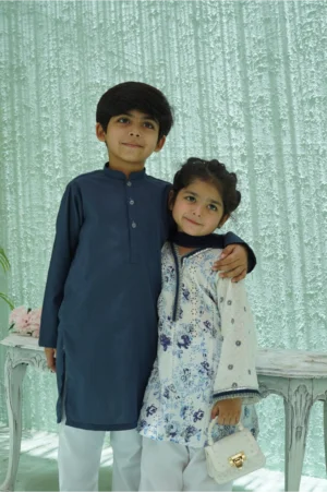 Blue-white shalwar kameez