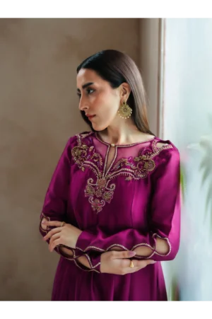 Fuchsia Sheesha Silk Pishwas (3 Piece)