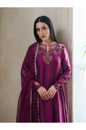 Fuchsia Sheesha Silk Pishwas (3 Piece)