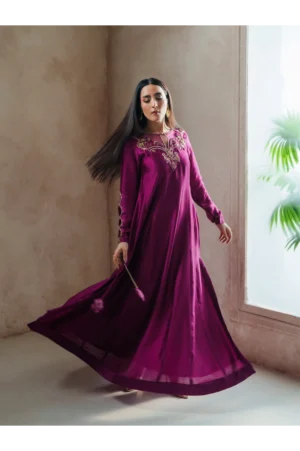 Fuchsia Sheesha Silk Pishwas (3 Piece)