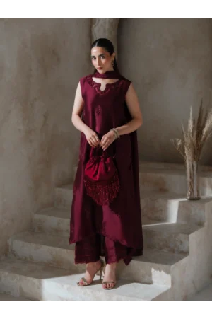 Scarlett Deep Maroon Sheesha Silk (3 Piece)