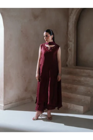 Scarlett Deep Maroon Sheesha Silk (3 Piece)