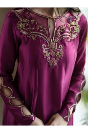 Fuchsia Sheesha Silk Pishwas (3 Piece)