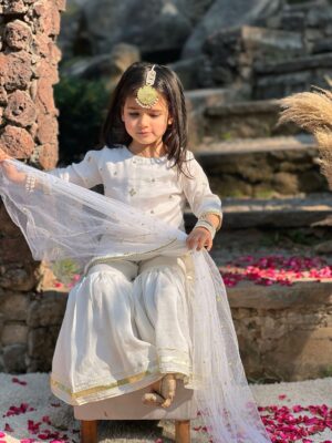 White Raw silk Gharara Set