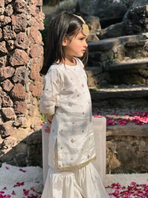 White Raw silk Gharara Set