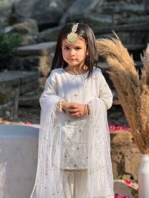 White Raw silk Gharara Set