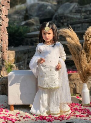 White Raw silk Gharara Set