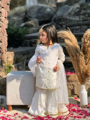 White Raw silk Gharara Set