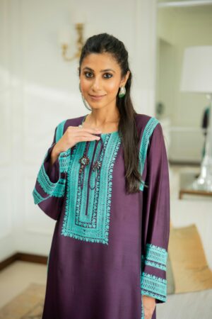 Plum Geometric Silk Set
