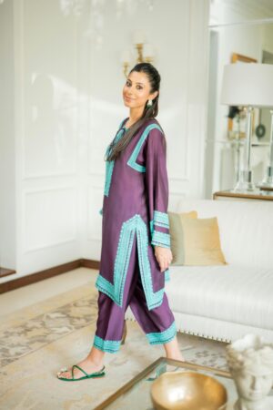 Plum Geometric Silk Set
