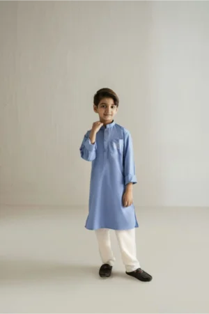 Chambray Elephant Print Kurta Set