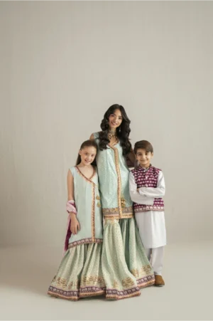 Ferozi Elephant Angrakha with Block Gharara