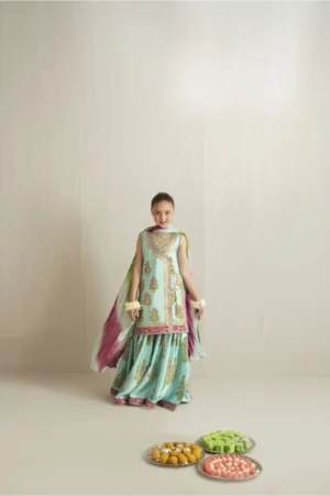 Ferozi Block Angrakha & Gharara Set