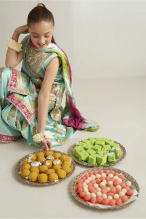 Ferozi Block Angrakha & Gharara Set - Rtd