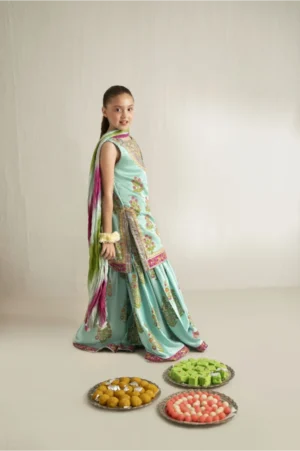 Ferozi Block Angrakha & Gharara Set - Rtd
