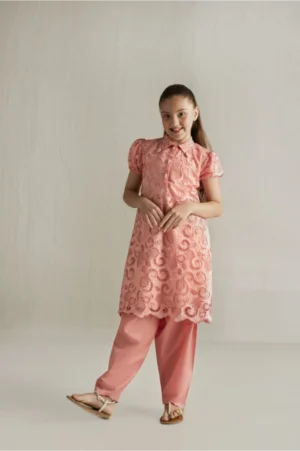 Tea Pink Chikankari Puff Suit